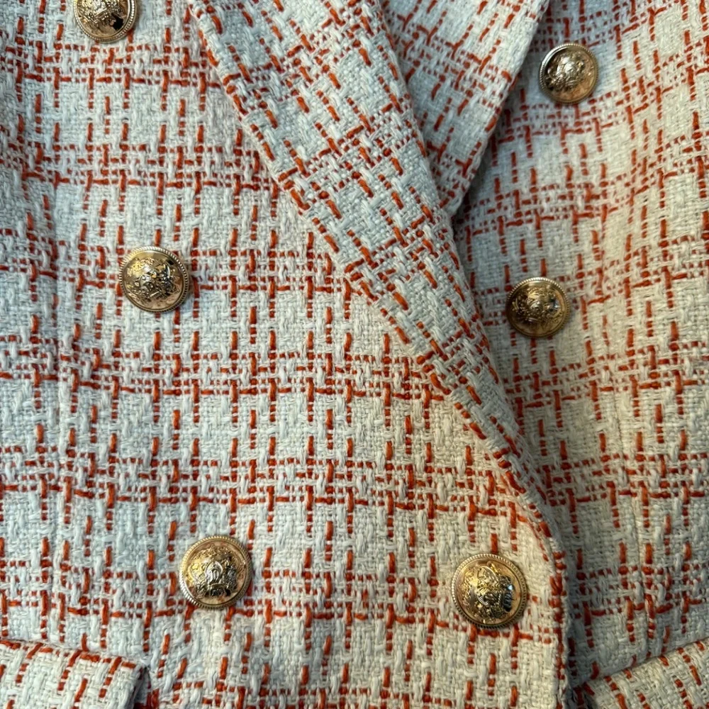 Rachel Zoe Orange & White Tweed Blazer - Picture 5 of 9